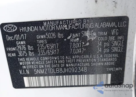 2018 Hyundai Santa Fe Sport 2.4L from USA, damaged, VIN 5NMZTDLB8JH092348